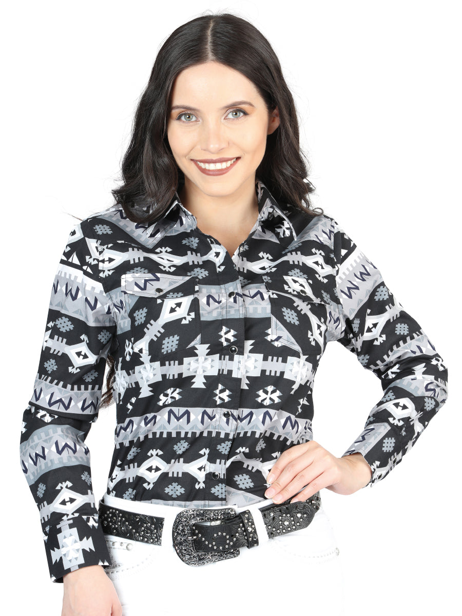 Casual Long-Sleeve Shirt by El General in Black/White