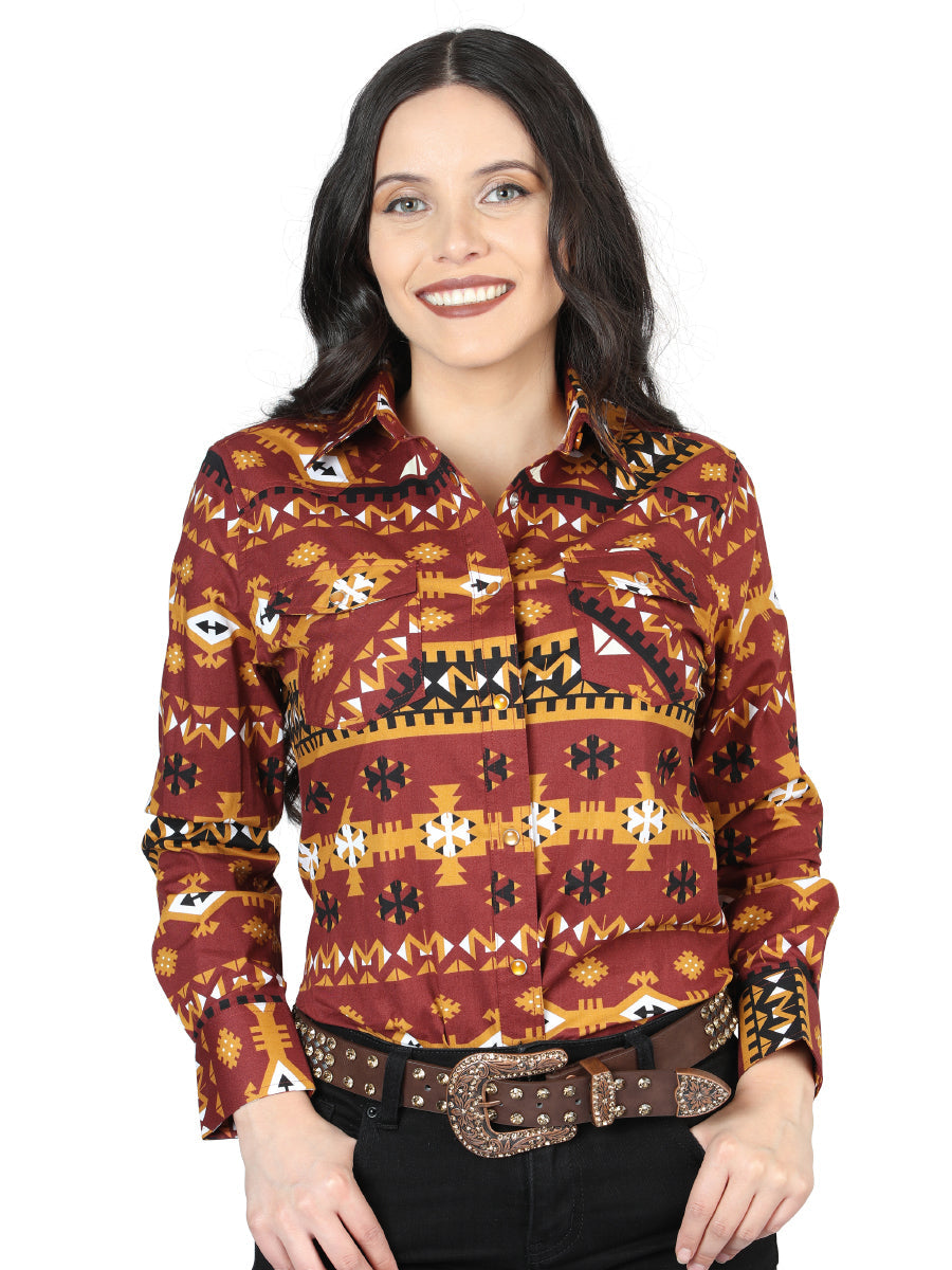 Casual Long-Sleeve Shirt by El General in Brick