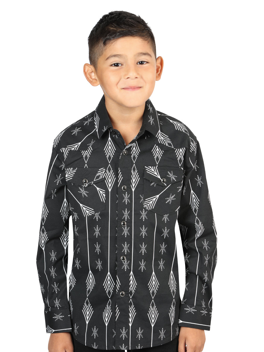 Casual Long-Sleeve Shirt by El General in Black/White