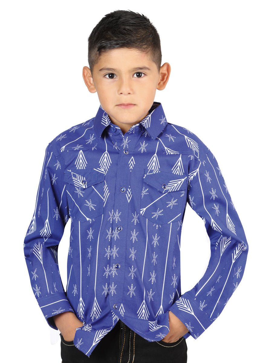 Casual Long-Sleeve Shirt by El General in Blue/White