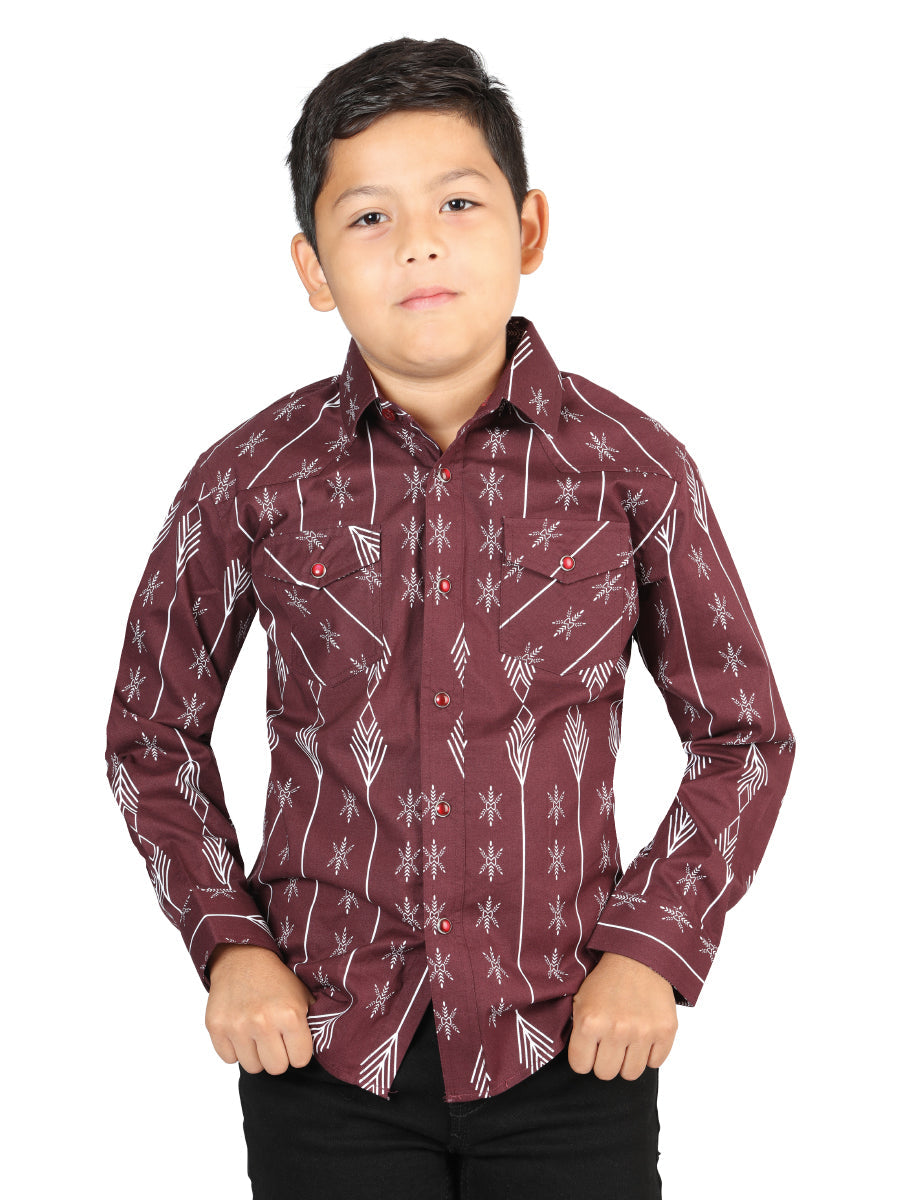 Casual Long-Sleeve Shirt by El General in Burgundy