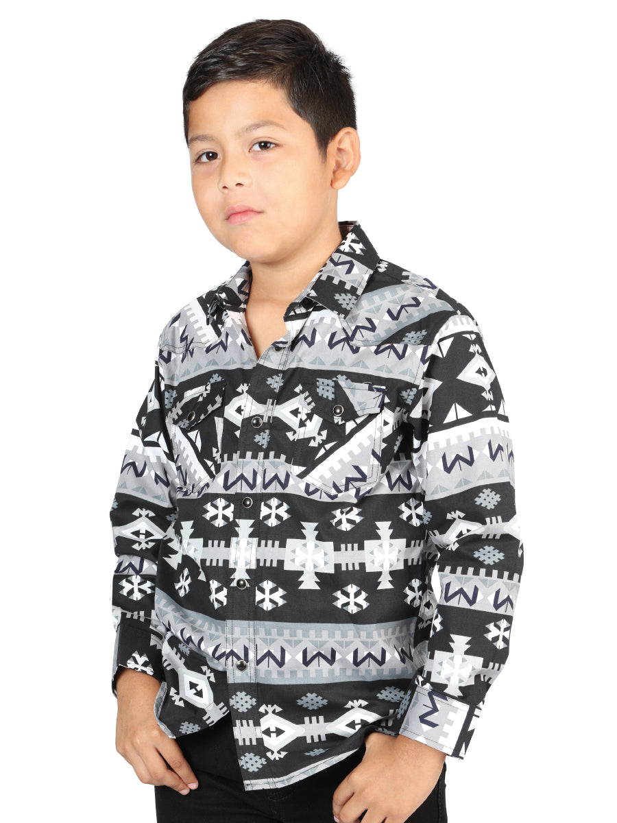 Casual Long-Sleeve Shirt by El General in Black/White