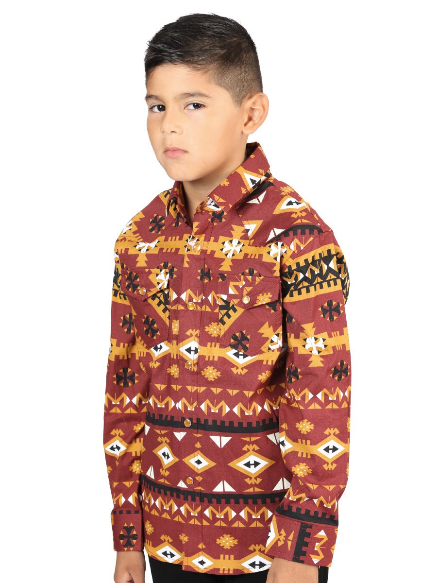 Casual Long-Sleeve Shirt by El General in Brick