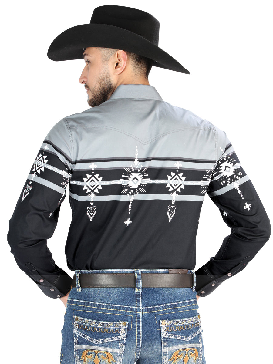 El General Casual Long Sleeve Shirt in Black/Gray