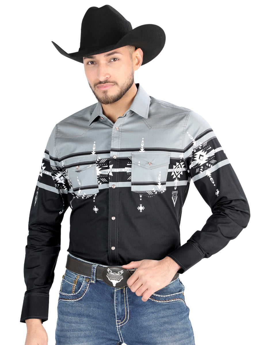 El General Casual Long Sleeve Shirt in Black/Gray