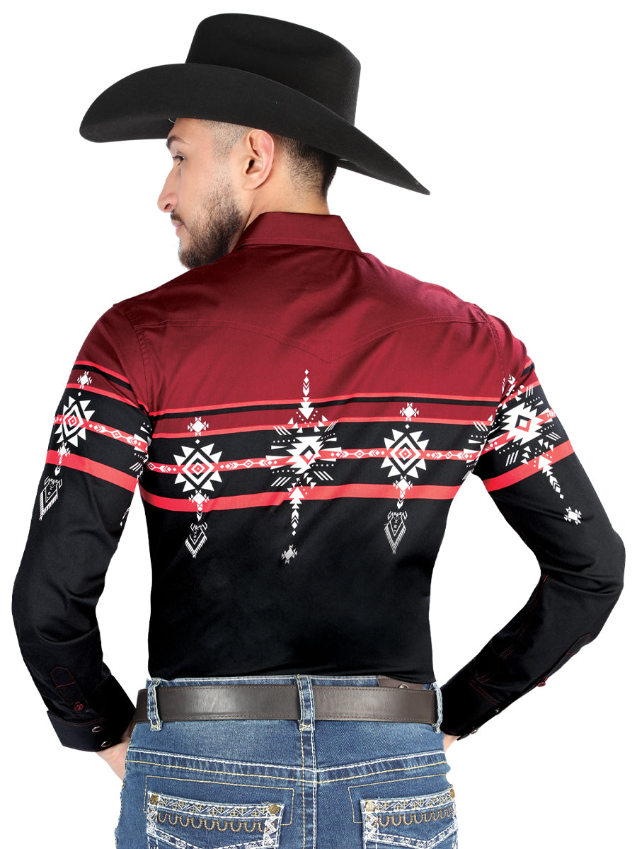 El General Casual Long Sleeve Shirt in Black/Burgundy