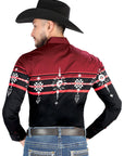 El General Casual Long Sleeve Shirt in Black/Burgundy