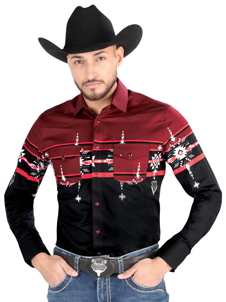 El General Casual Long Sleeve Shirt in Black/Burgundy