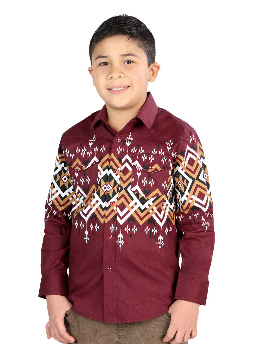 Casual Long-Sleeve Shirt by El General in Burgundy