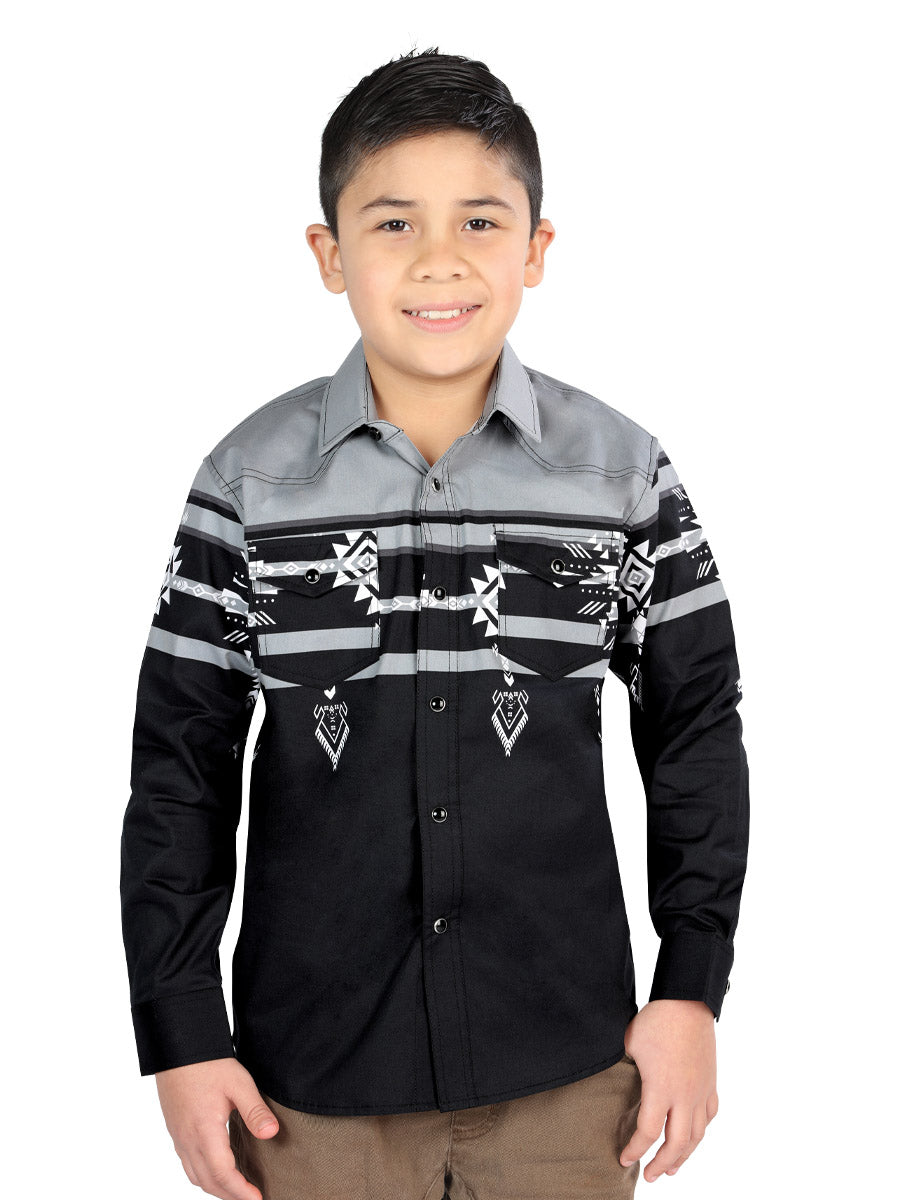Casual Long-Sleeve Shirt by El General in Black/Grey