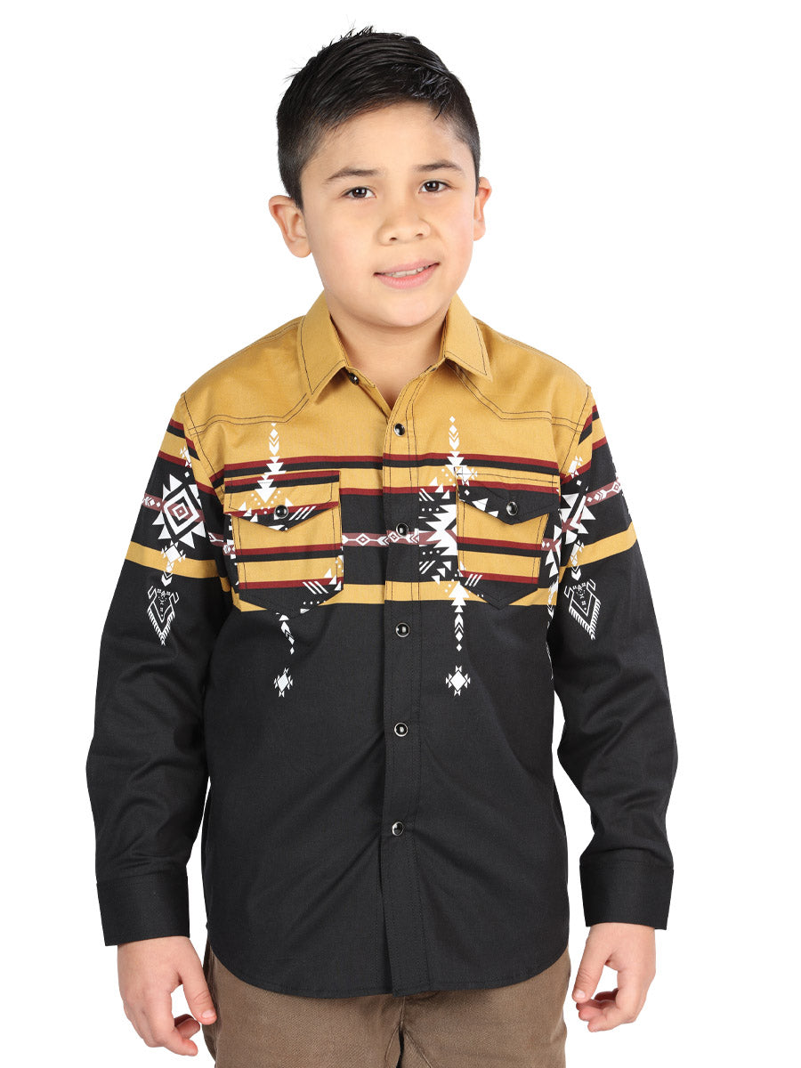 Casual Long-Sleeve Shirt by El General in Black/Mustard