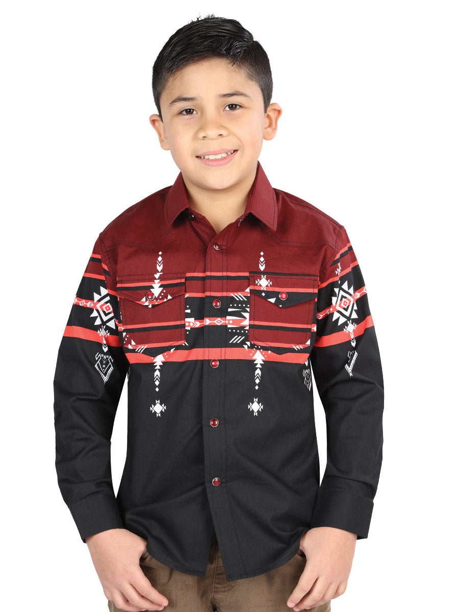 Casual Long-Sleeve Shirt by El General in Black/Burgundy