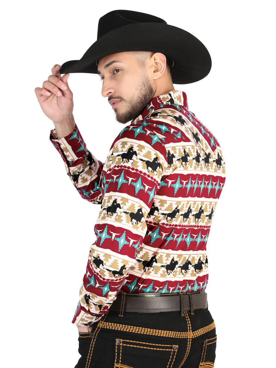El General Casual Long-Sleeve Shirt in Burgundy — Black/Gold