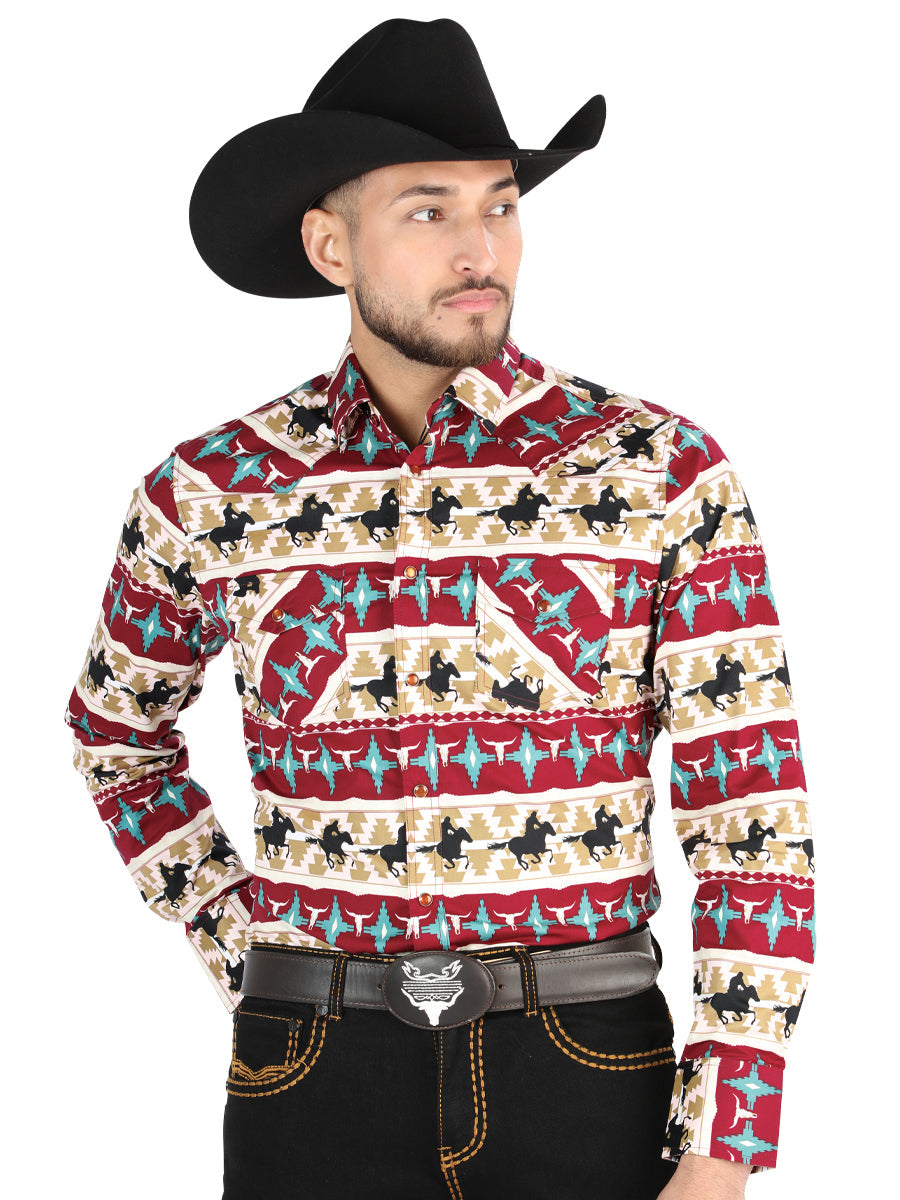 El General Casual Long-Sleeve Shirt in Burgundy — Black/Gold