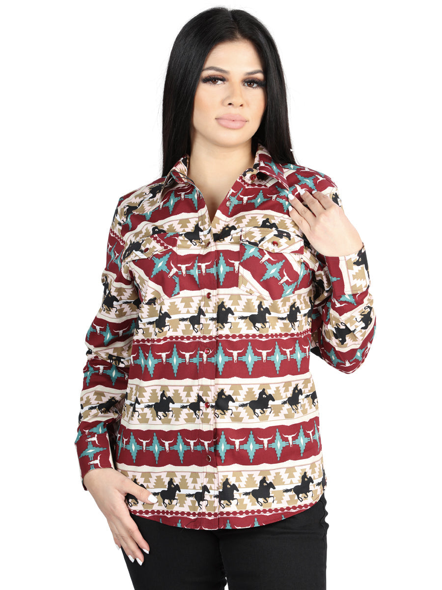 El General Black/Gold Casual Long-Sleeve Shirt in Burgundy