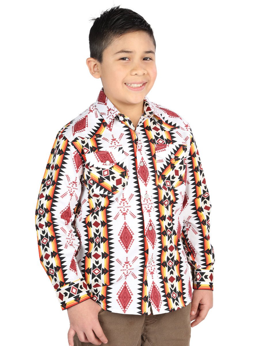 Casual Long-Sleeve Shirt by El General in White/Red