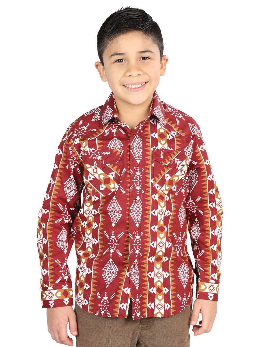 Casual Long-Sleeve Shirt by El General in Burgundy