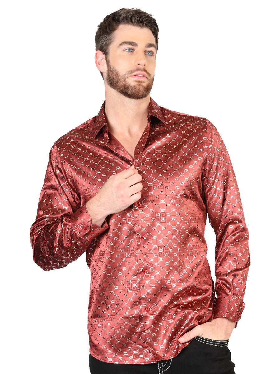 El General Burgundy/Gold Casual Long-Sleeve Shirt