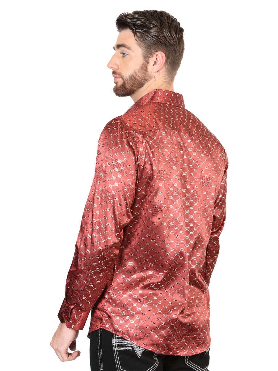 El General Burgundy/Gold Casual Long-Sleeve Shirt