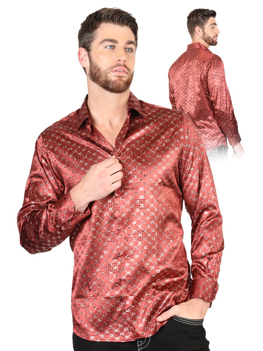 El General Burgundy/Gold Casual Long-Sleeve Shirt