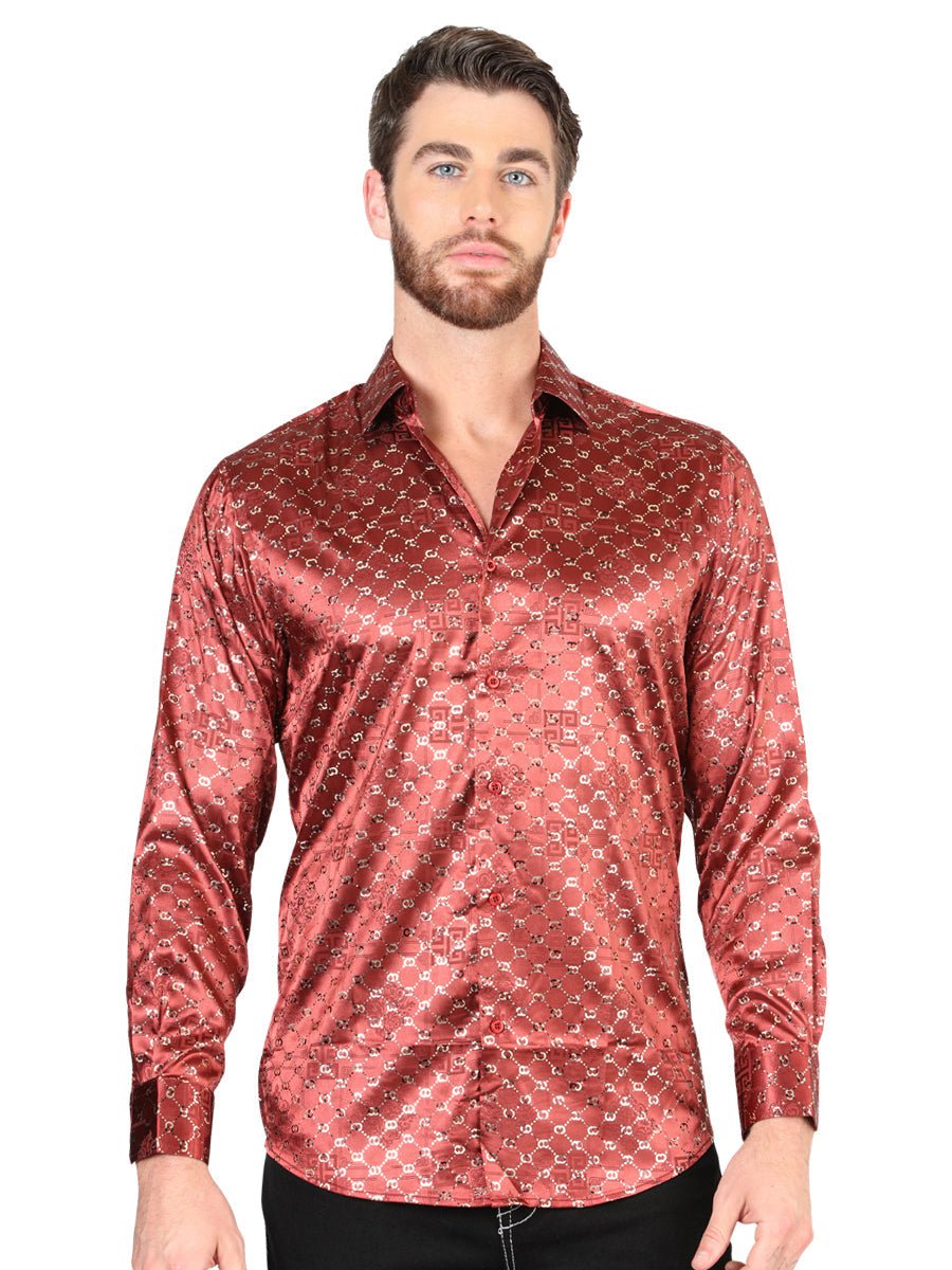 El General Burgundy/Gold Casual Long-Sleeve Shirt