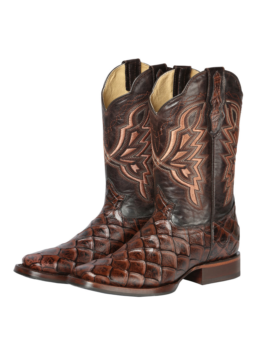 El General Rodeo Boot — Imitation Pirarucu in Brown
