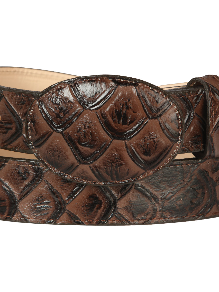 El General Cowboy Belt — Imitation Pirarucu in Brown