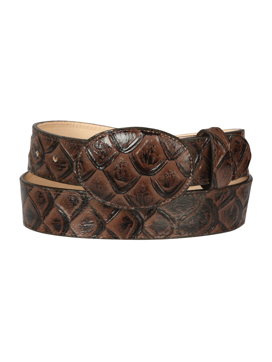 El General Cowboy Belt — Imitation Pirarucu in Brown
