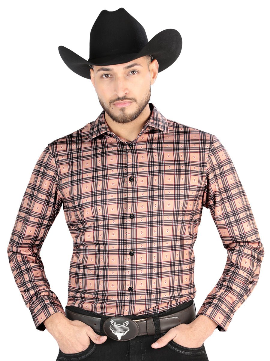 El General Casual Long-Sleeve Shirt in Beige/Black