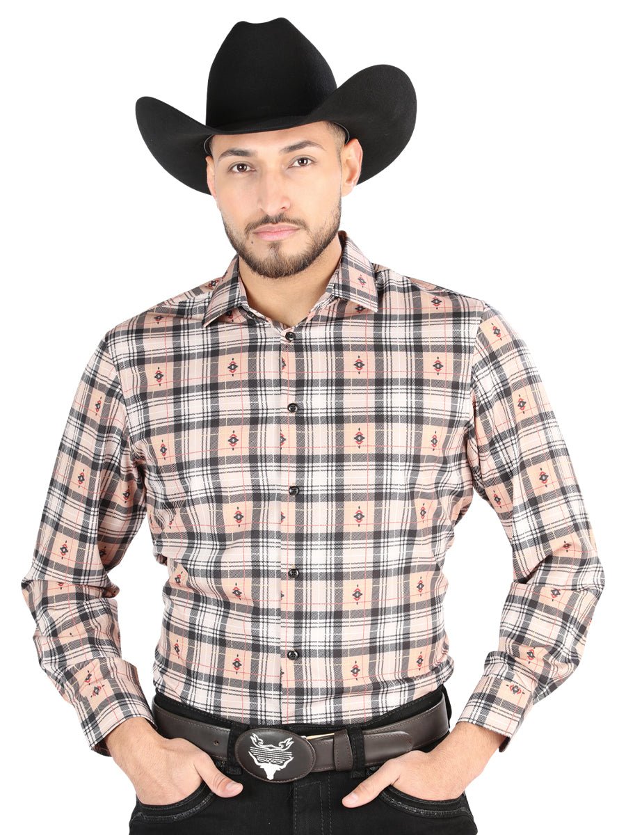 El General Casual Long Sleeve Shirt in Beige/Black