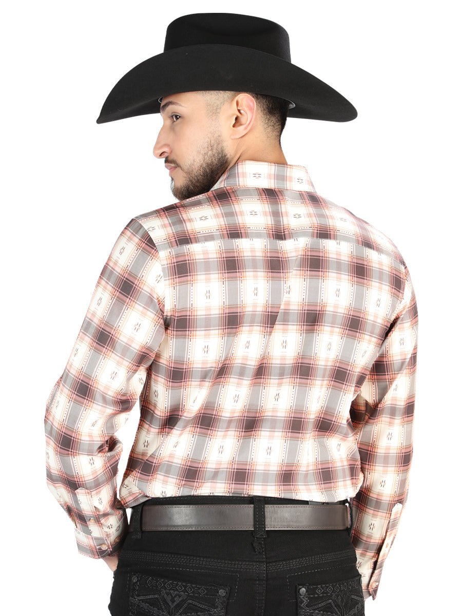 El General Casual Long Sleeve Shirt in Orange/Beige