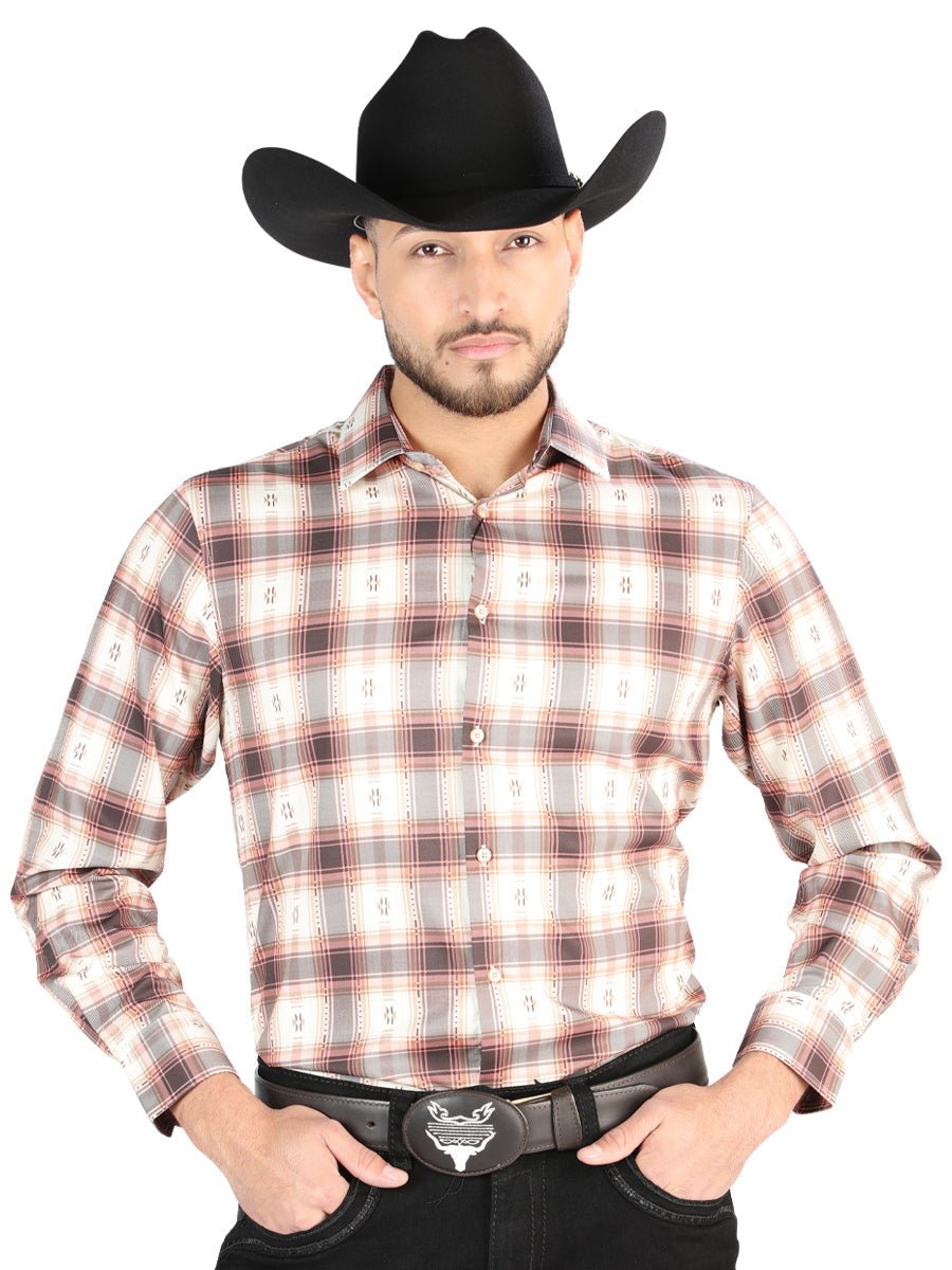 El General Casual Long Sleeve Shirt in Orange/Beige