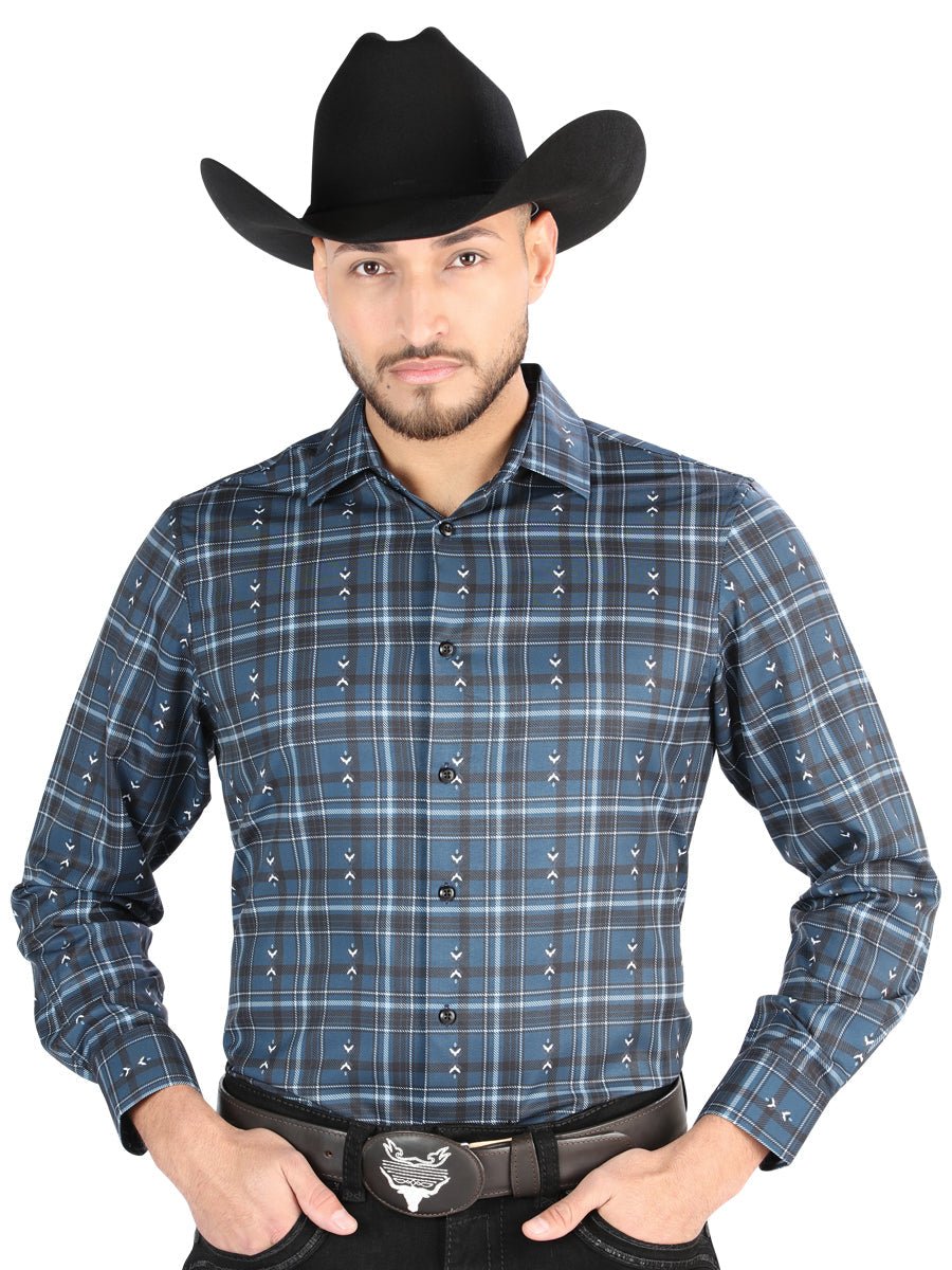 El General Casual Long Sleeve Shirt in Gray/Blue
