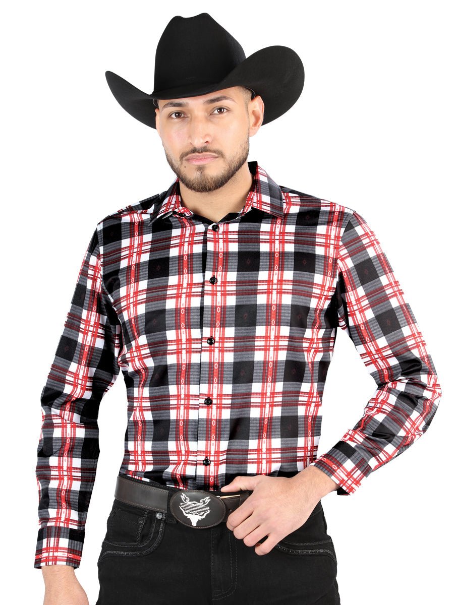 El General Casual Long-Sleeve Shirt in White/Red