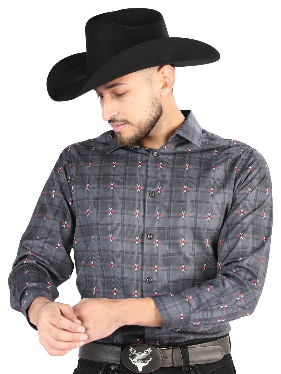 El General Casual Long Sleeve Shirt in Gray/Brown