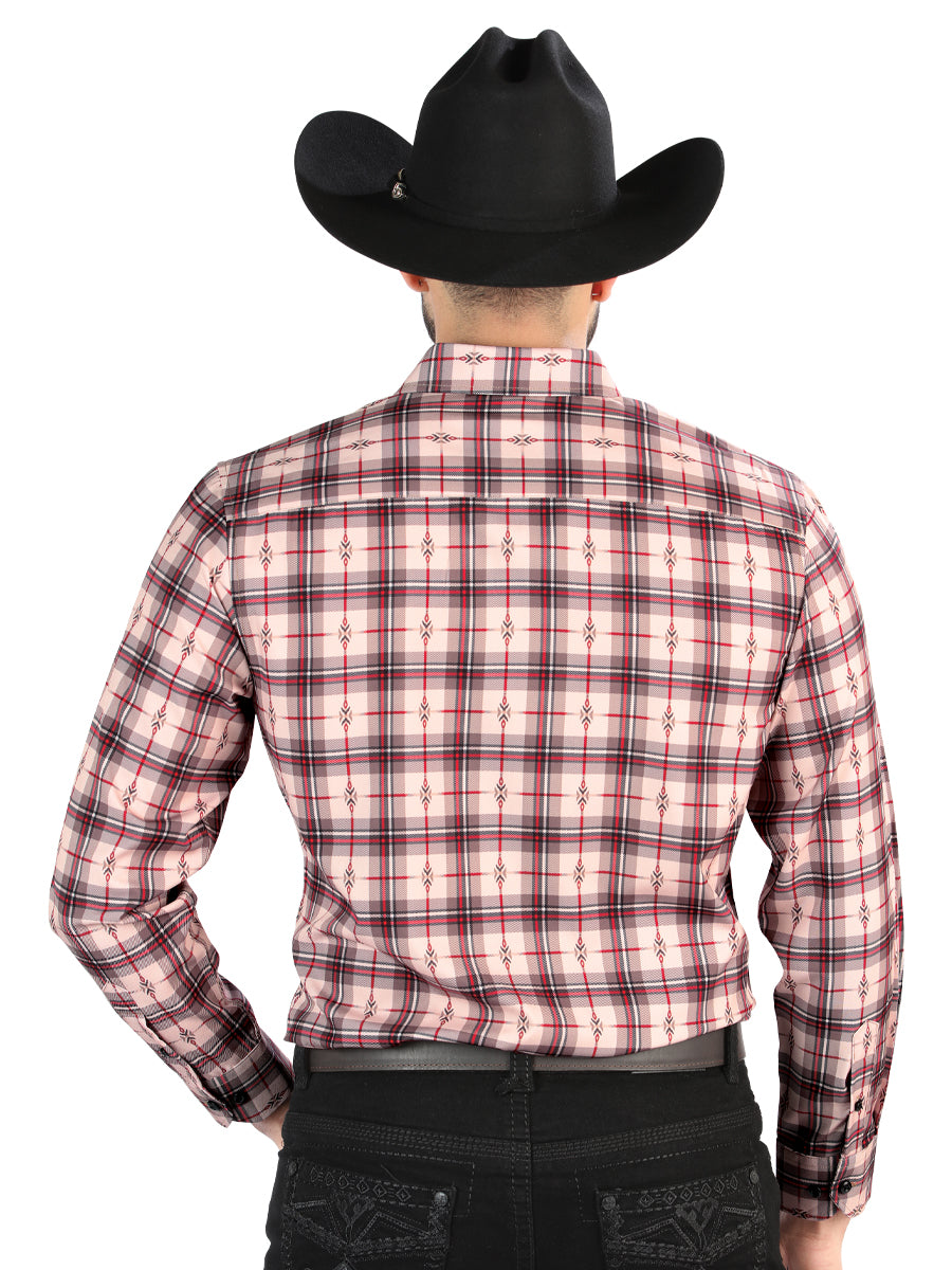 El General Casual Long-Sleeve Shirt in Beige/Red