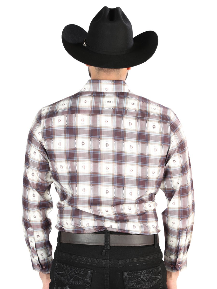 El General Casual Long Sleeve Shirt in Beige/Burgundy