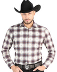 El General Casual Long Sleeve Shirt in Beige/Burgundy