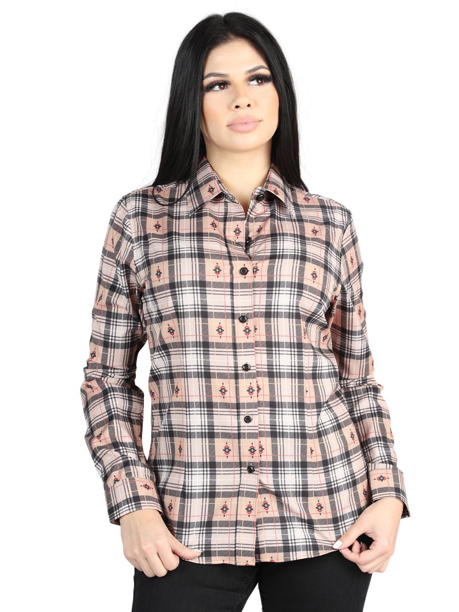 El General Casual Long-Sleeve Shirt in Beige/Black