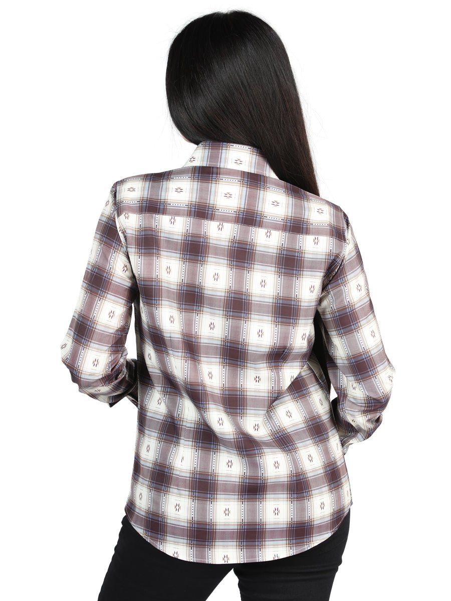 El General Casual Long-Sleeve Shirt in Beige/Burgundy