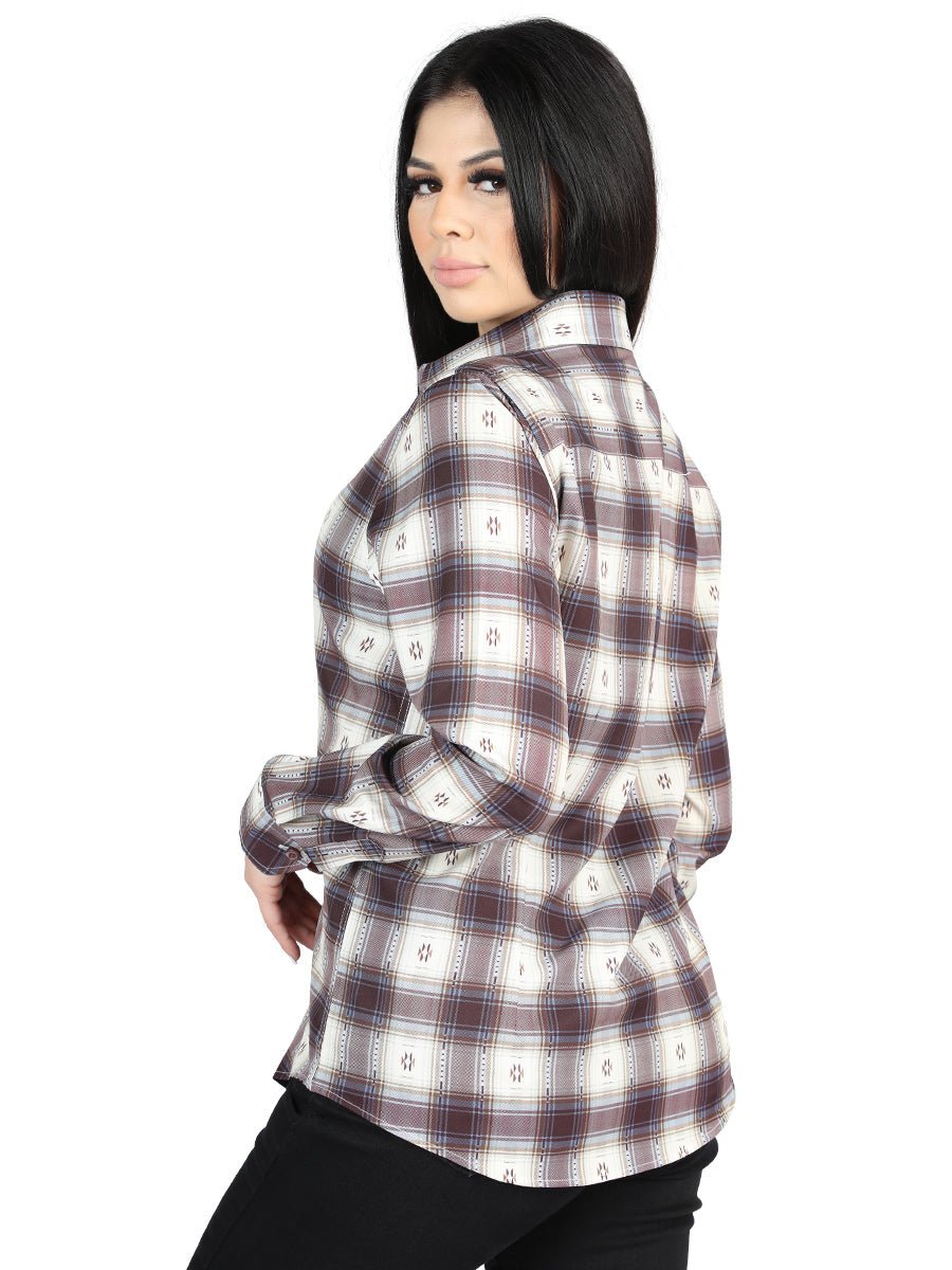 El General Casual Long-Sleeve Shirt in Beige/Burgundy