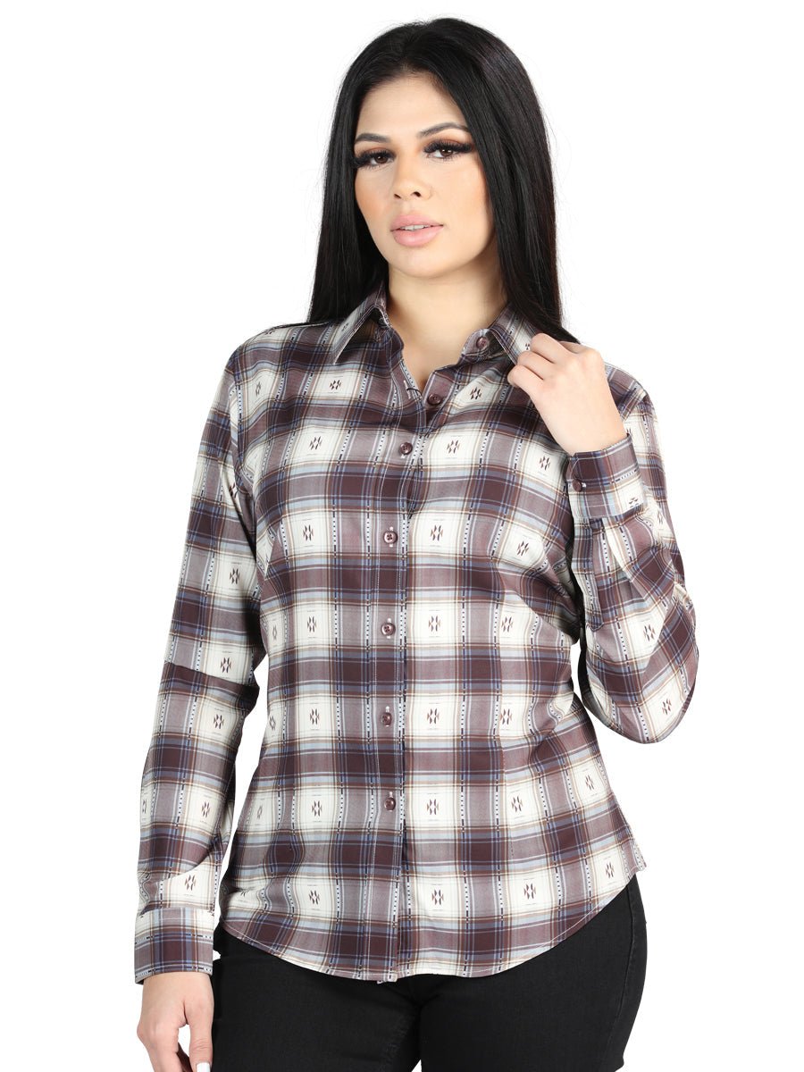 El General Casual Long-Sleeve Shirt in Beige/Burgundy
