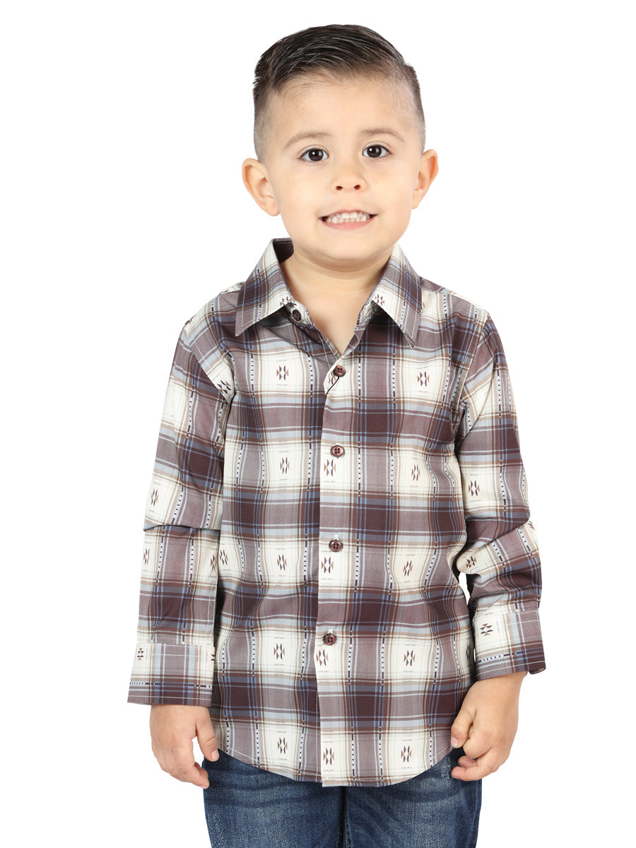 El General Beige/Burgundy Casual Long-Sleeve Shirt