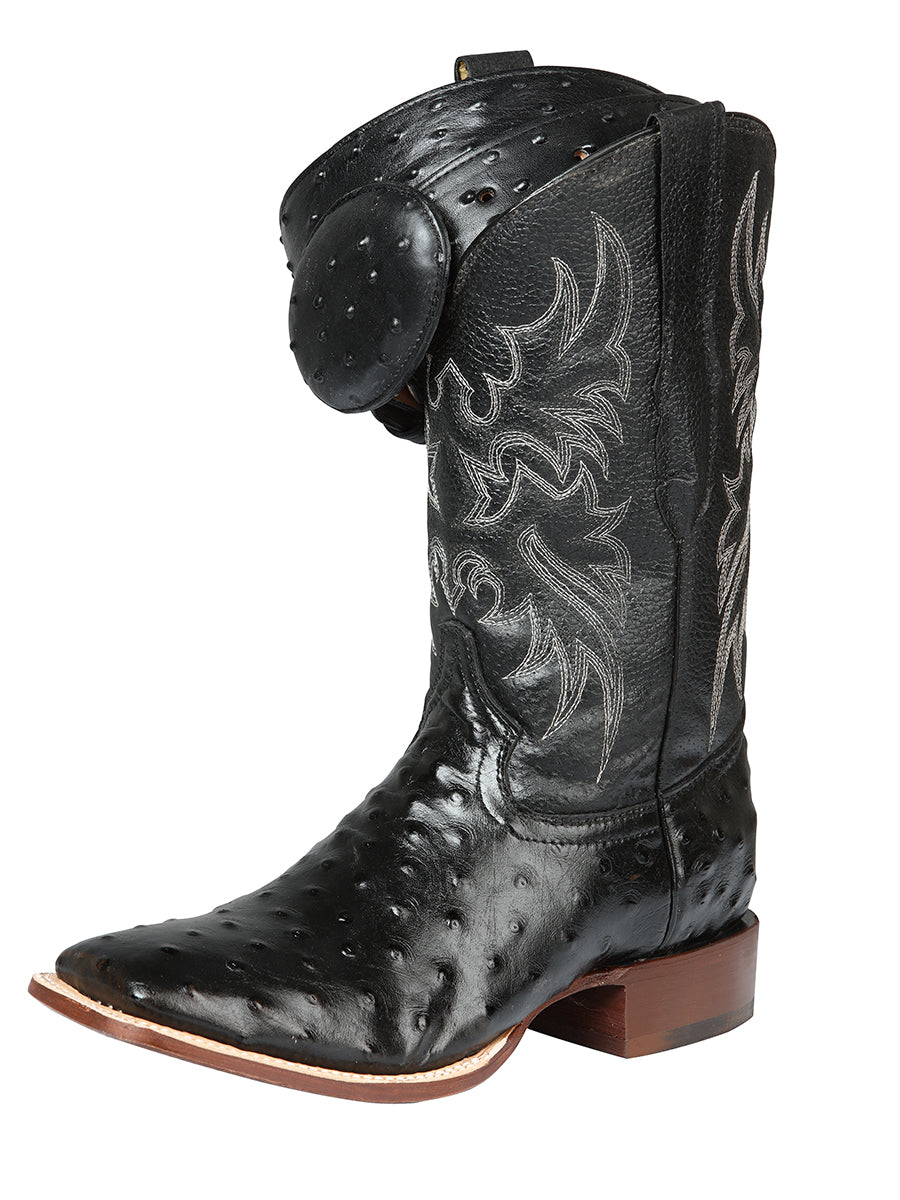 El General Rodeo Boot — Printed Ostrich Leather in Black