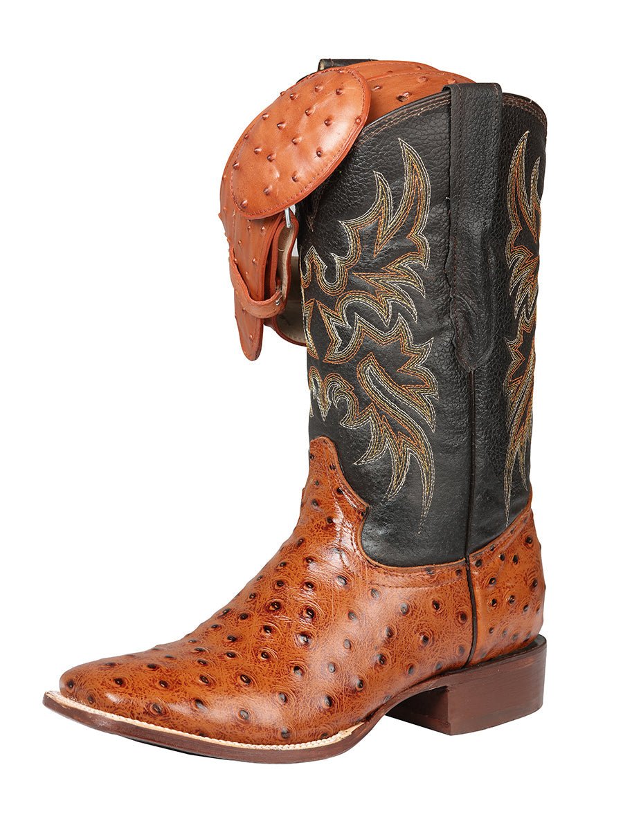 El General Rodeo - Printed Ostrich Leather Boots in Cognac