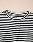 Stripe Ribbed Cap Sleeve Round Neck T-Shirt