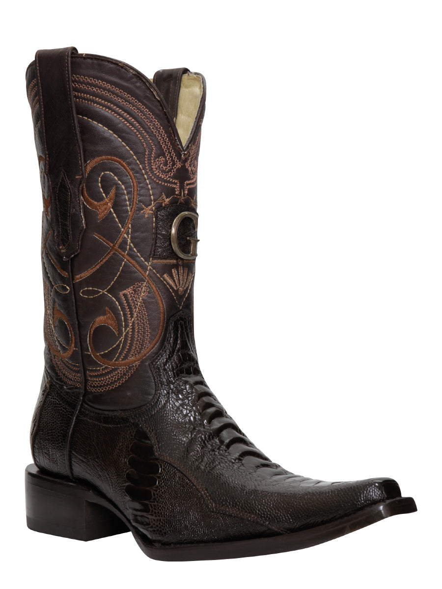El General Men's Exotic Ostrich Leg Cowboy Boots in Brown