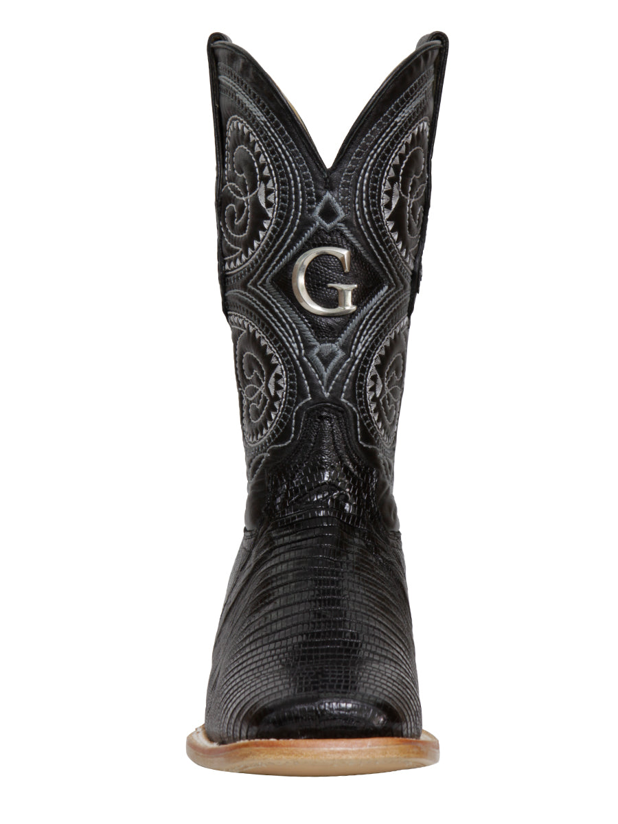 El General Men's Exotic Lizard Rodeo Cowboy Boots in Black
