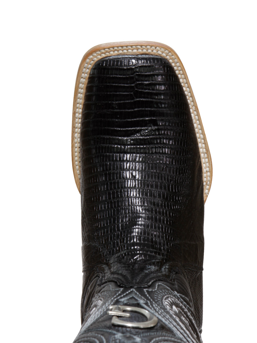El General Men's Exotic Lizard Rodeo Cowboy Boots in Black