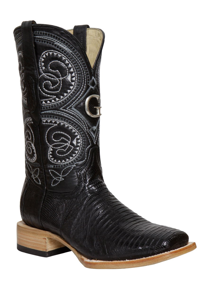 El General Men's Exotic Lizard Rodeo Cowboy Boots in Black